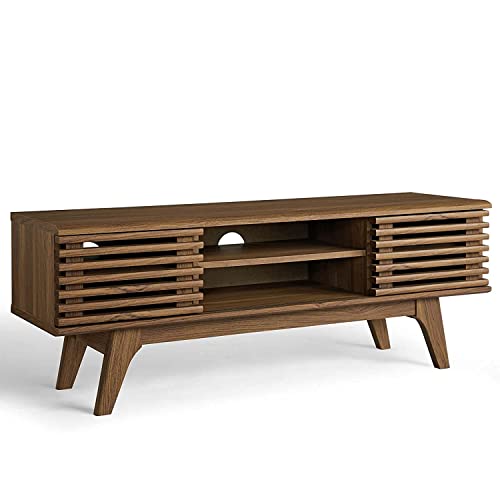Render 46" Mid-Century Modern Low Profile Media Console TV Stand, 46 Inch, Walnut