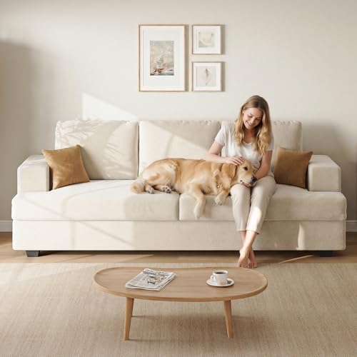 89" Cream White Couches for Living Room, 3 Seater Couch with Deep Seat, Oversized Loveseat Sofa for Apartment and Small Spaces