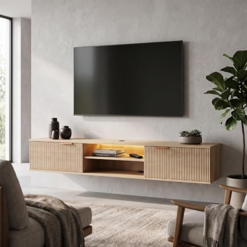 70" Floating TV Stand for TVs Up to 80", Fluted Entertainment Center, view 2