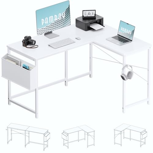 47 Inch Reversible L Shaped Gaming Desk Corner Computer Desk with Storage Bag, view 4