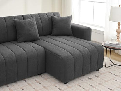 Plush L Shaped Tufted Corner Sofa with Decorative Pillows