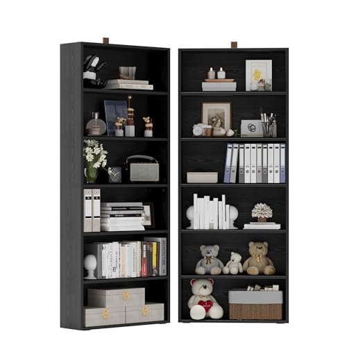 Bookshelves and Bookcases Set of 2 Floor Standing 6 Tiers Display Storage Shelves 70 in Tall Bookcase Home Decor Furniture for Home Office, Living Room, Bed Room