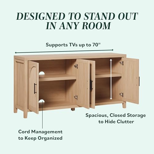Sasha 4-Door Reeded Sideboard Buffet with Cord Management, 60 Inch, Coastal Oak
