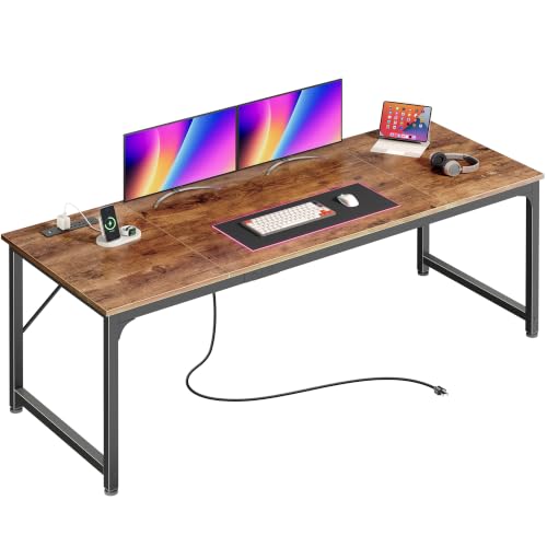 70x24 Inch Computer Desk with Power Outlets & USB-C, Rustic Brown, view 2