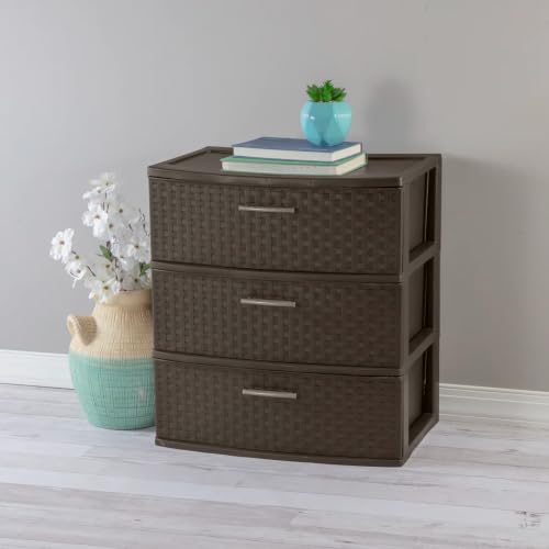 Wide 3 Drawer Weave Tower, Home Organizer, Espresso, view 6