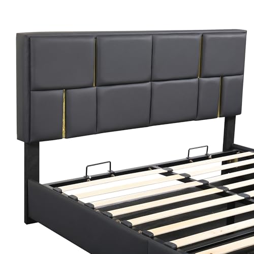 Upholstered Bedroom Furniture Set with Ottoman, Queen Upholstered Platform Bed with Hydraulic Storage System and Storage Ottoman, 2 Piece Bedroom Furniture Set Queen Size, Black