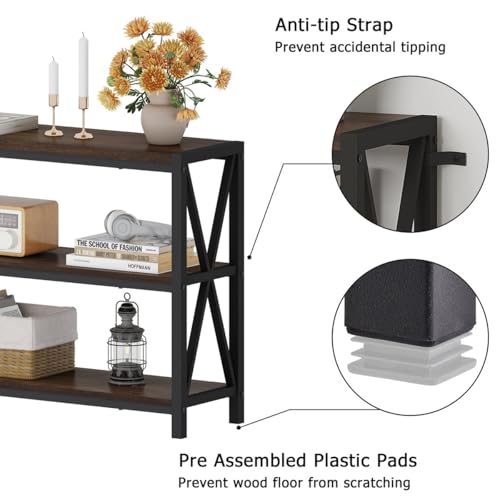 Console Table for Entryway, Modern Entry Table with 3 Tier Shelves, Couch Tables Behind Sofa for Living Room (55 Inch, Dark Walnut)