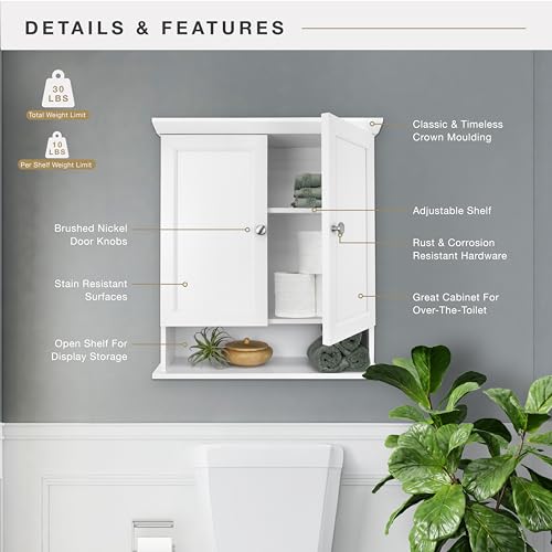 23x26 White Medicine Cabinet Organizer, Wall Mounted Bathroom Cabinet for Over-The-Toilet Storage, Bathroom Furniture & Restroom Organizer