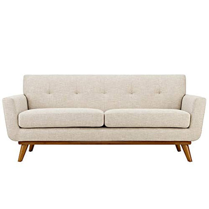 Engage Upholstered Fabric Button Tufted Sofa Furniture Set | Comfortable Lounging | Stylish Design | Sturdy Base | Beige | Includes Armchair, Loveseat, and Sofa