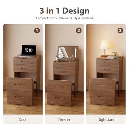 Solid Wood Small Makeup Vanity with Chair, Fully Assembled, Walnut, view 6