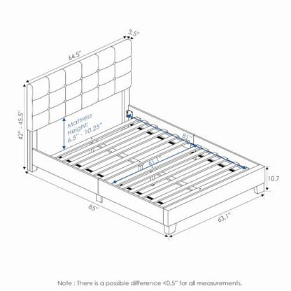 Laval Bed Frame, Queen Size Upholstered Bedframe, Light Grey, view 3