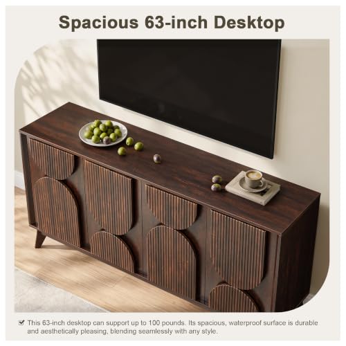 63 Inch Mid Century Modern TV Stand Up to 70inch TV, Dark Walnut, view 6