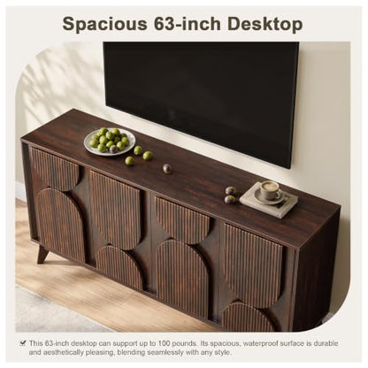 63 Inch Mid Century Modern TV Stand Up to 70inch TV, Dark Walnut, view 6
