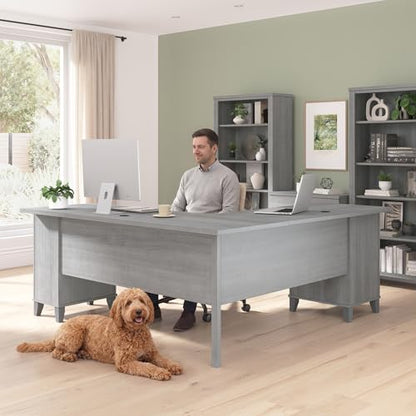 72-Inch L-Shaped Desk with Storage, Corner Computer Office Desk with File and Box Drawers, Home Office Workstation with Storage Cabinet, Somerset Collection, Platinum Gray