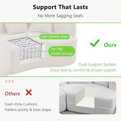 106.7" Modern Curved Oversized Sectional Sofa, Minimalist Modular Cloud Couch with 4 Throw Pillows, Luxury 4-Seater Extra Deep & Wide Seat Sofa in Soft Teddy Fabric, Cream White