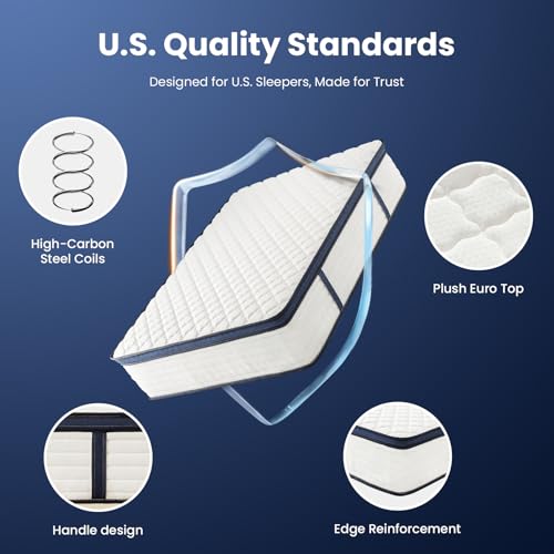 12 Inch Mttress Queen Size, Memory Foam Hybrid Mattresses in a Box, Medium Firm, Pocket Springs for Motion Isolation, CertiPUR-US and Oeko TEX Certified
