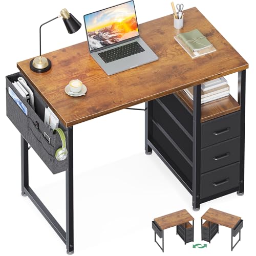 32 Inch Small Computer Desk with Fabric Drawers, Vintage, view 2