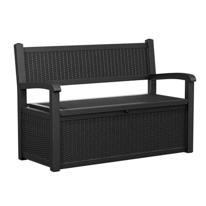 80 Gallon Outdoor Storage Bench, Lockable All-Weather Resin Seating with Hidden Storage Deck Box, Waterproof Patio Furniture for Pool Garden (Black)