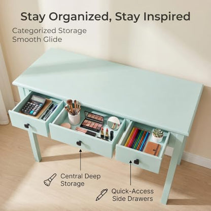 35" Small Green Writing Desk with Drawers, Wood Vanity Table No Mirror, view 4