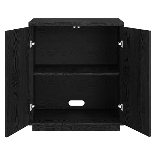 28" Fluted Wooden Accent Cabinet, Ribbed Modern Sideboard Buffet Cabinet with 2 Doors and an Adjustable Shelf for Living Room, Dining Room, Bedroom or Entryway, Natural Black