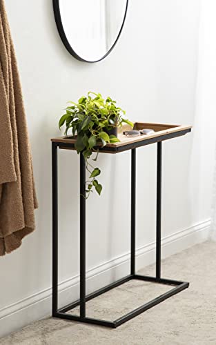 Lockridge Metal Console Table with Removable Tray Top, 28 x 31 x 13, Natural Wood and Black, Farmhouse Narrow Entryway Table with Inset Wooden Tray Top