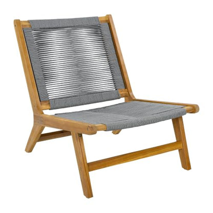 Calma Acacia Wood Patio Accent Chairs Set of 2, Outdoor Bistro Chair Set with Woven Rope Seat, Lounge Chair Outdoor for Patio Furniture Set, Teak+Grey