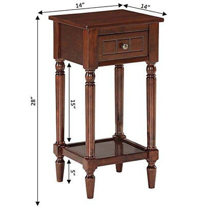 French Country Khloe 1 Drawer Accent End Table 14" - Traditional Farmhouse Side Table with Storage Drawer and Shelf for Living Room, Espresso