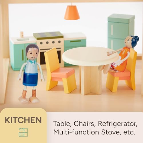 26 Pcs Large Wooden Dollhouse Furniture 5 Set for Kitchen, Living Room, Bedroom, Bathroom, Babyroom, Candy Dollhouse Accessories & Furniture Toy for Girls Boys Kids 3+