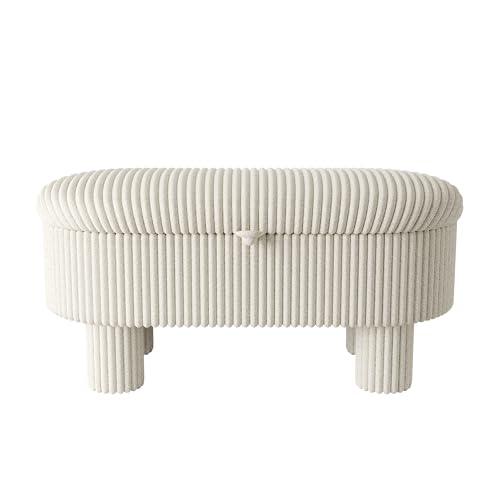 Camden Ottoman with Storage, Corduroy Upholstered Lift-Top Foot Stools Bench with Hidden Compartment for Bedroom, Living Room, Entryway, Modern Small Space Furniture, Beige
