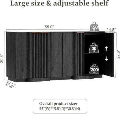 Fluted Buffet Cabinet with Storage, 55" Accent Sideboard Credenza, view 3
