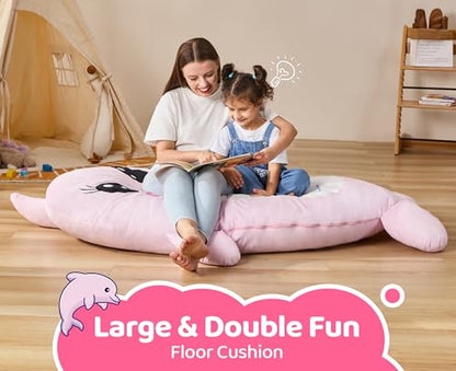 Bean Bag Chair Floor Bean Bag for Kids Playroom Living Room Pink | Cute Animal bean bag chair Floor Cushion Mat Seating Washable Removable Cover Dolphin Reading Gaming Chair Bedroom Classroom