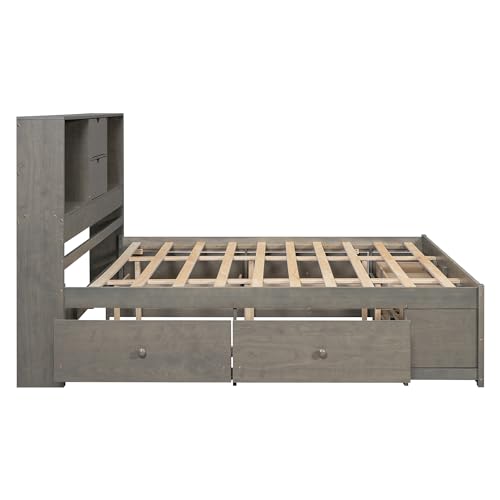 King Size Bed Frame with Storage Headboard and 8 Drawers, view 6