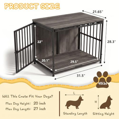 31.5IN Dog Crate Furniture, Wooden Dog Kennel with Flip-Up Door, view 3