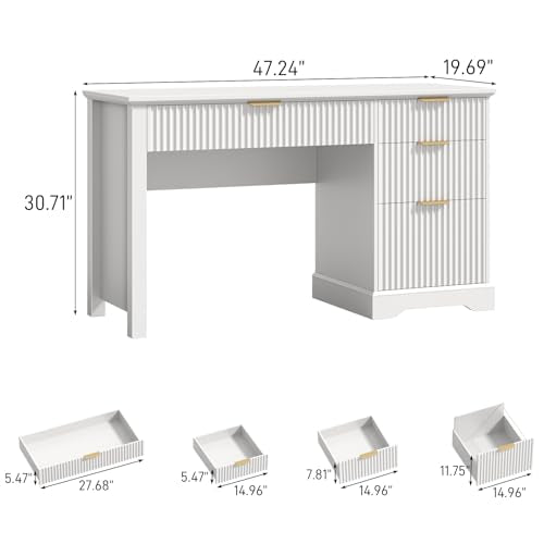 Fluted Executive Desk with Drawers, Wood Computer Desk with Ample File Drawer, view 3
