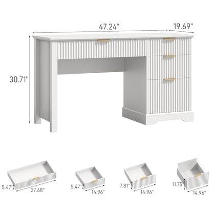Fluted Executive Desk with Drawers, Wood Computer Desk with Ample File Drawer, view 3