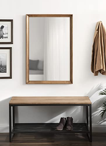Hatherleigh Modern Farmhouse Rectangle Wooden Wall Mirror, 24 x 36, Rustic Brown, Decorative Wood Rectangular Mirror for Use in Bathroom, Entryway, or Bedroom