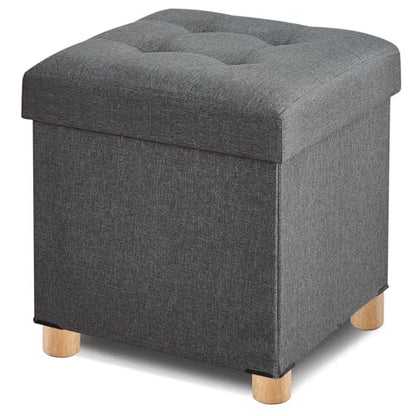 Ottoman with Storage, Square Storage Ottoman for Dorm, Linen Folding Ottoman Foot Stool with Legs for Living Room and Bedroom, 17.7"x17.7"x20" - Gray