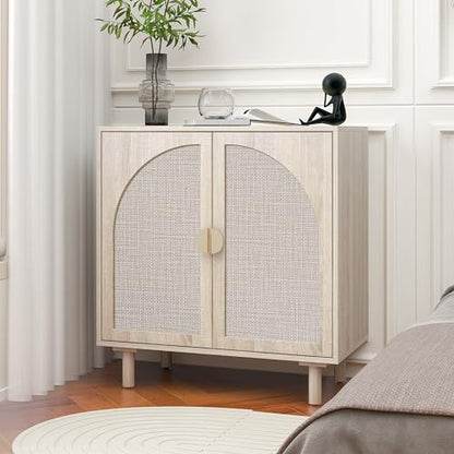 2-Door Storage Cabinet with Textured Woven Doors, Modern Sideboard Buffet for Small Spaces & Apartments, Accent Cabinet with Adjustable Shelf for Moving Season for Living Dining Room