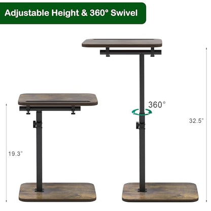 TV Tray Side Table for Couch - 360° Swivel Adjustable Height Rotating Sofa Table C Table End Table Laptop Desk with Phone & Tablet Slot, Perfect for Eating Working Reading, Fits Small Spaces