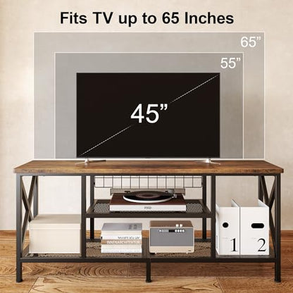 59.8" Industrial TV Stand for 55-65 Inch TVs, Rustic Brown, 3-Tier Media Entertainment Center with Open Shelves, Metal Frame, Sofa Table for Living Room, Bedroom, Office