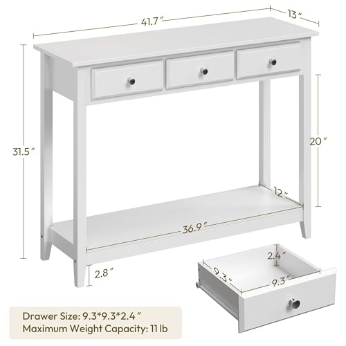 Yaheetech Console Table with 3 Drawers, 42" Entryway Table with Storage Shelves, Narrow Long Sofa Couch Tables for Living Room, Hallway, Foyer, Hall, White