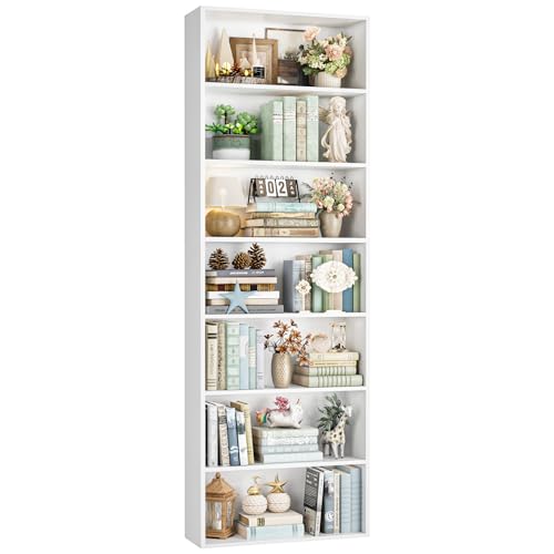 82" Tall Bookshelf, 7-Tier Open Shelves Bookcase, Freestanding Display Storage Shelves, Tall Bookcase Home Decor Furniture for Home Office, Living Room, Bedroom, White