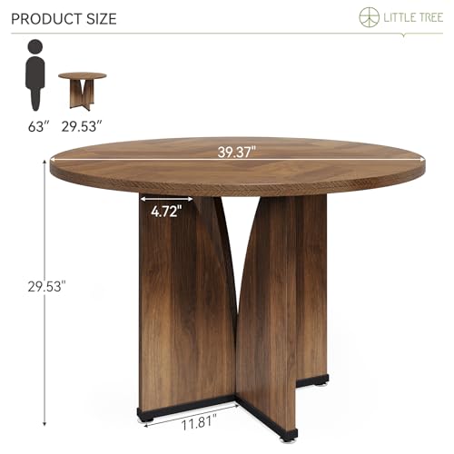 39-Inch Round Dining Table for 4, Rustic Kitchen Table with X-Shaped Stable Pedestal, Farmhouse Dinner Table for Dining Room, Living Room, Dark Brown