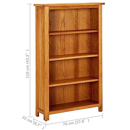 4-Tier Bookcase 27.6"x8.7"x43.3" Solid Oak Wood, view 3