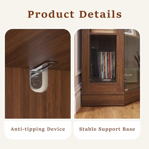 70''H Tall Corner Cabinet with Glass Doors, Walnut, view 7