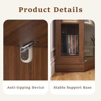 70''H Tall Corner Cabinet with Glass Doors, Walnut, view 7