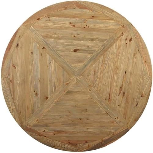 71-Inch Round Farmhouse Dining Table Rustic Solid Pine Wood Sturdy Pedestal Base Brown Finish Classic Vintage Style for Family Meals Modern Country Chic Home Furniture