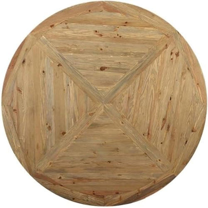 71-Inch Round Farmhouse Dining Table Rustic Solid Pine Wood Sturdy Pedestal Base Brown Finish Classic Vintage Style for Family Meals Modern Country Chic Home Furniture