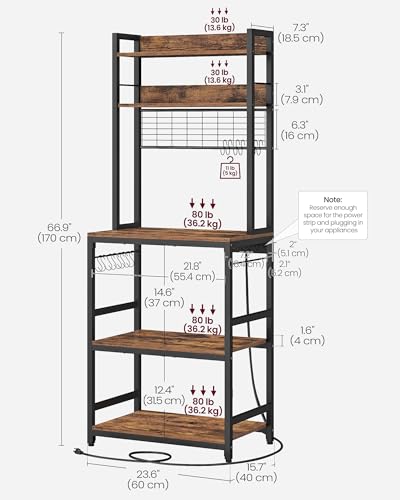Bakers Rack with Power Outlet, 23.6 Inches Microwave Stand, view 4