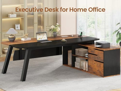 71" L Shaped Executive Desk with File Cabinet & Power Outlet, view 5